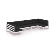 Salon de jardin 7 pcs avec coussins Blanc Bois de pin massif