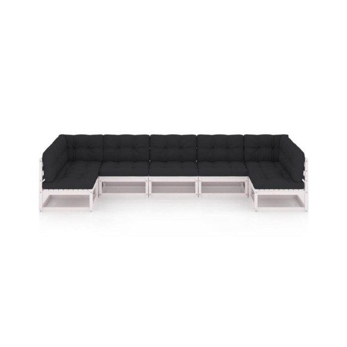 Salon de jardin 7 pcs avec coussins Blanc Bois de pin massif