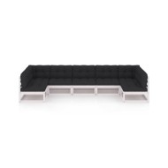 Salon de jardin 7 pcs avec coussins Blanc Bois de pin massif