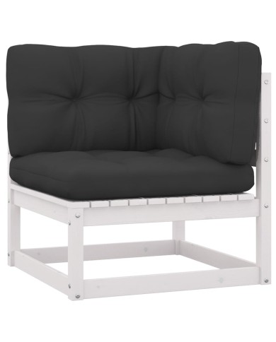 Salon de jardin 7 pcs avec coussins Blanc Bois de pin massif