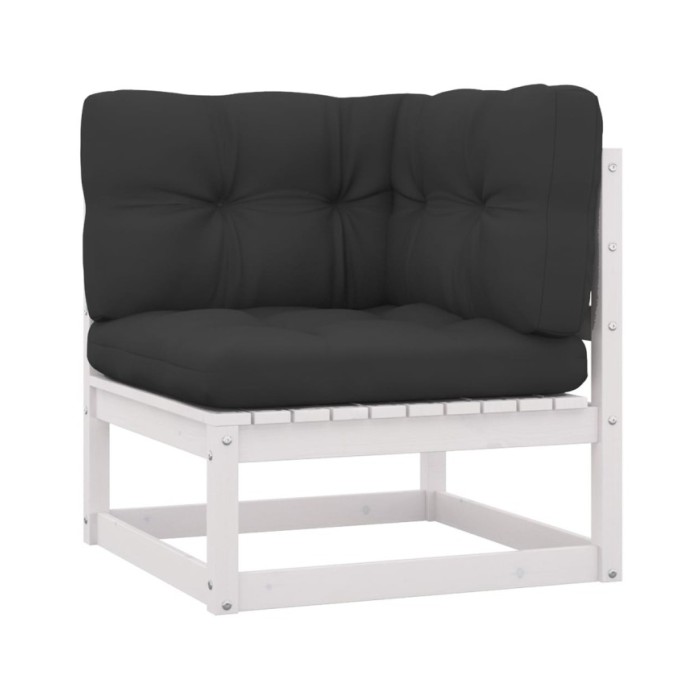 Salon de jardin 7 pcs avec coussins Blanc Bois de pin massif