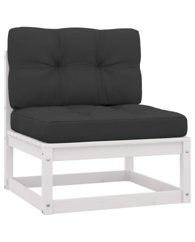 Salon de jardin 7 pcs avec coussins Blanc Bois de pin massif