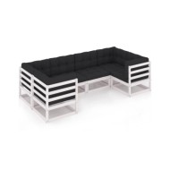 Salon de jardin 6 pcs avec coussins Blanc Bois de pin massif