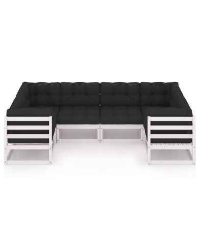 Salon de jardin 6 pcs avec coussins Blanc Bois de pin massif