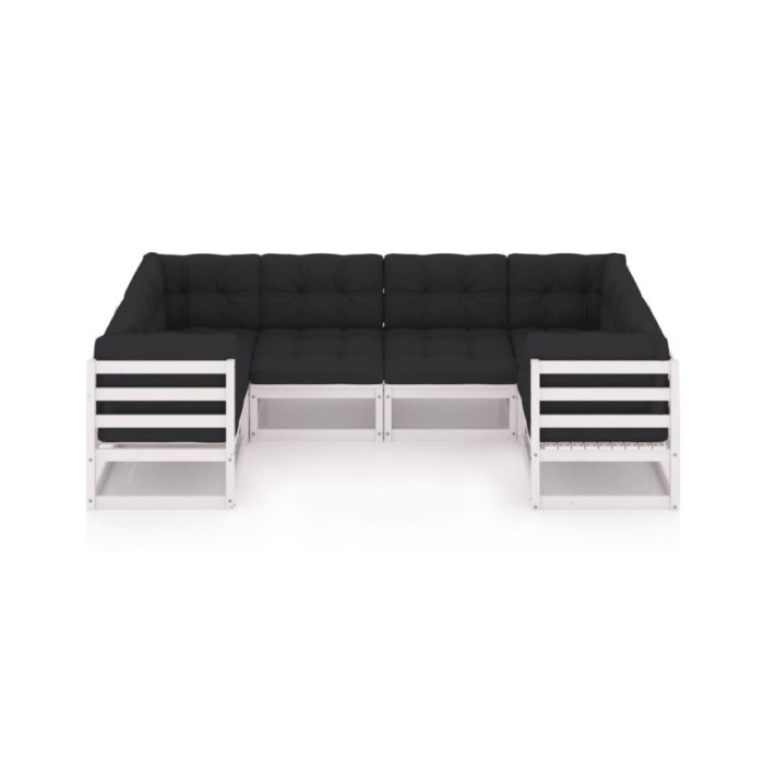 Salon de jardin 6 pcs avec coussins Blanc Bois de pin massif
