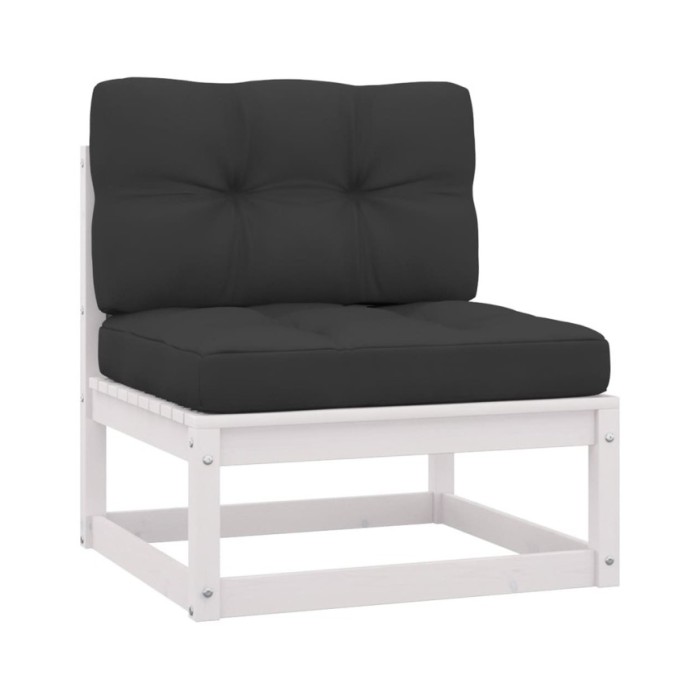 Salon de jardin 10 pcs avec coussins Blanc Bois de pin massif