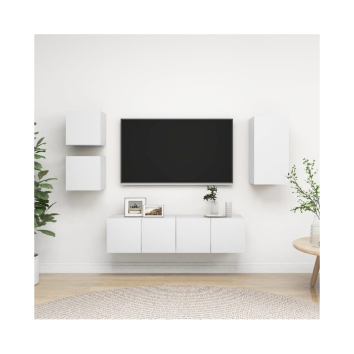 Ensemble de meuble TV 5 pcs Blanc Aggloméré