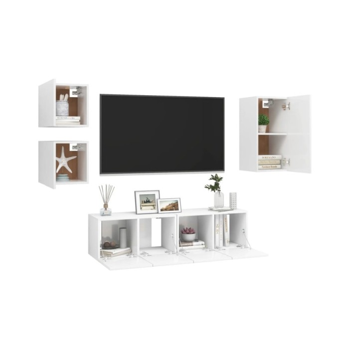 Ensemble de meuble TV 5 pcs Blanc Aggloméré