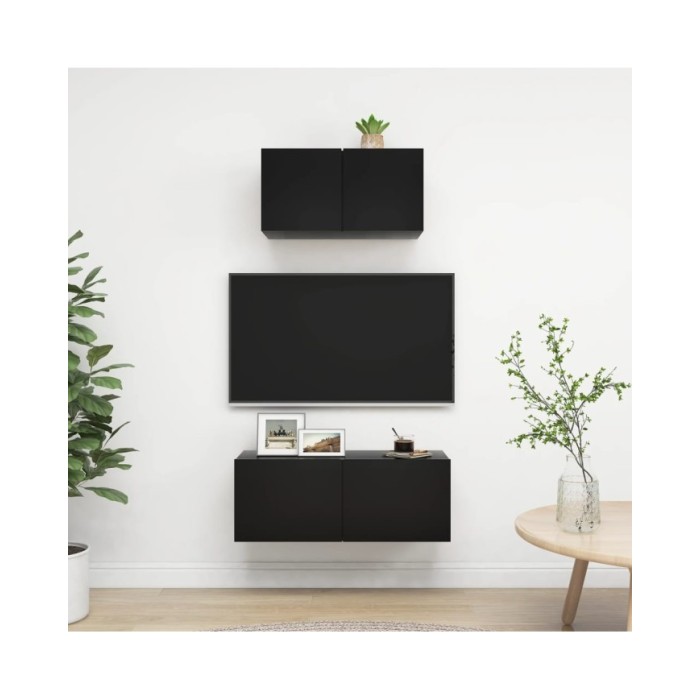Ensemble de meuble TV 2 pcs Noir Aggloméré
