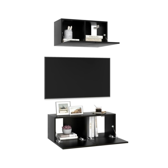 Ensemble de meuble TV 2 pcs Noir Aggloméré
