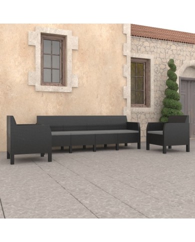 Salon de jardin 3 pcs avec coussins PP Rotin Anthracite
