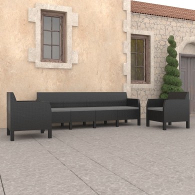 Salon de jardin 3 pcs avec coussins PP Rotin Anthracite