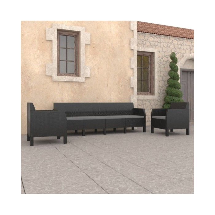 Salon de jardin 3 pcs avec coussins PP Rotin Anthracite