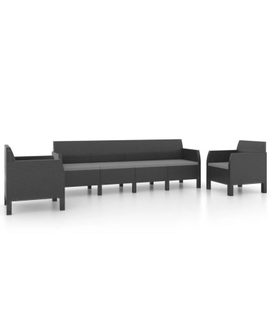 Salon de jardin 3 pcs avec coussins PP Rotin Anthracite