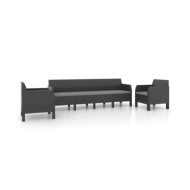 Salon de jardin 3 pcs avec coussins PP Rotin Anthracite