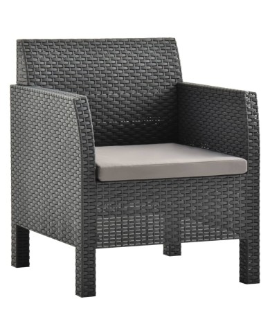 Salon de jardin 3 pcs avec coussins PP Rotin Anthracite