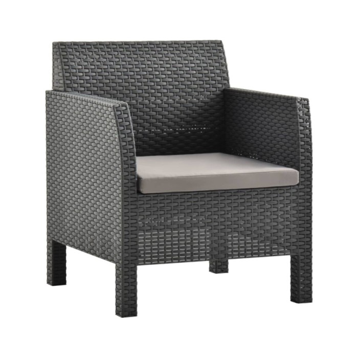 Salon de jardin 3 pcs avec coussins PP Rotin Anthracite