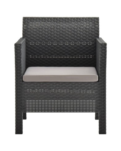 Salon de jardin 3 pcs avec coussins PP Rotin Anthracite