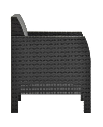 Salon de jardin 3 pcs avec coussins PP Rotin Anthracite