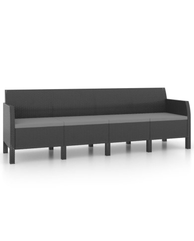 Salon de jardin 3 pcs avec coussins PP Rotin Anthracite