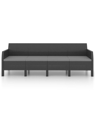 Salon de jardin 3 pcs avec coussins PP Rotin Anthracite