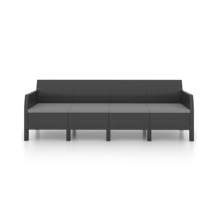 Salon de jardin 3 pcs avec coussins PP Rotin Anthracite