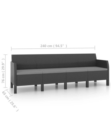Salon de jardin 3 pcs avec coussins PP Rotin Anthracite