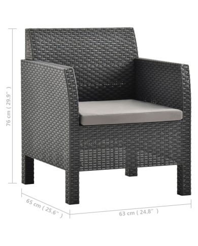 Salon de jardin 3 pcs avec coussins PP Rotin Anthracite