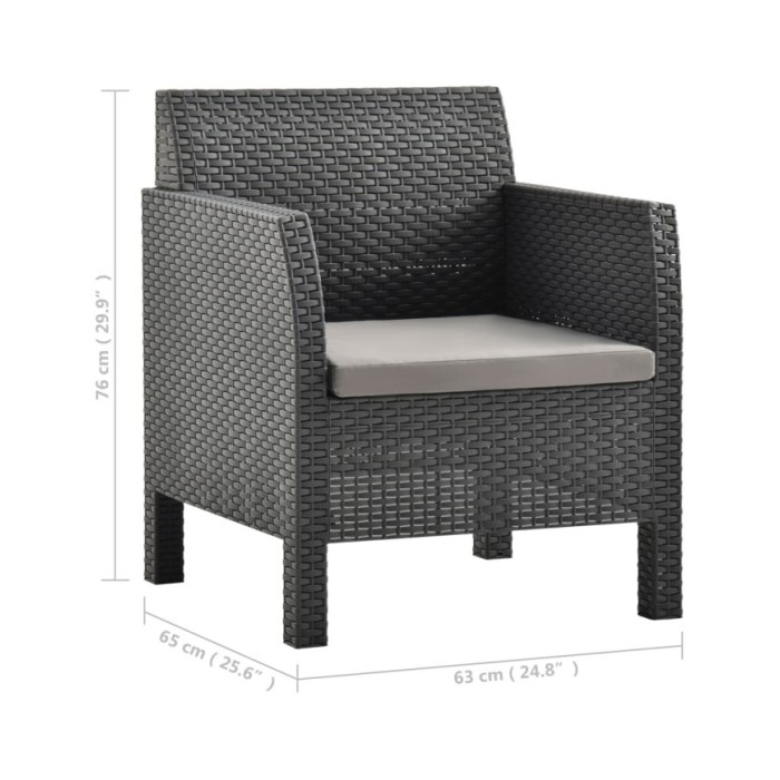 Salon de jardin 3 pcs avec coussins PP Rotin Anthracite