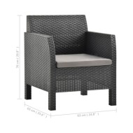 Salon de jardin 3 pcs avec coussins PP Rotin Anthracite