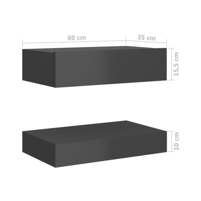 Table de chevet Gris brillant 60x35 cm Aggloméré