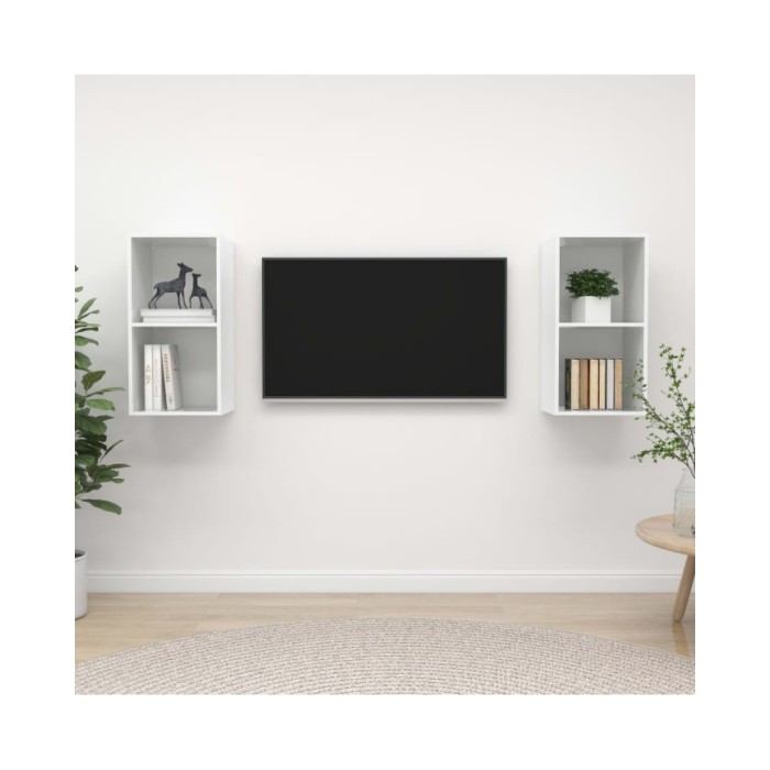 Meubles TV muraux 2 pcs Blanc brillant Aggloméré