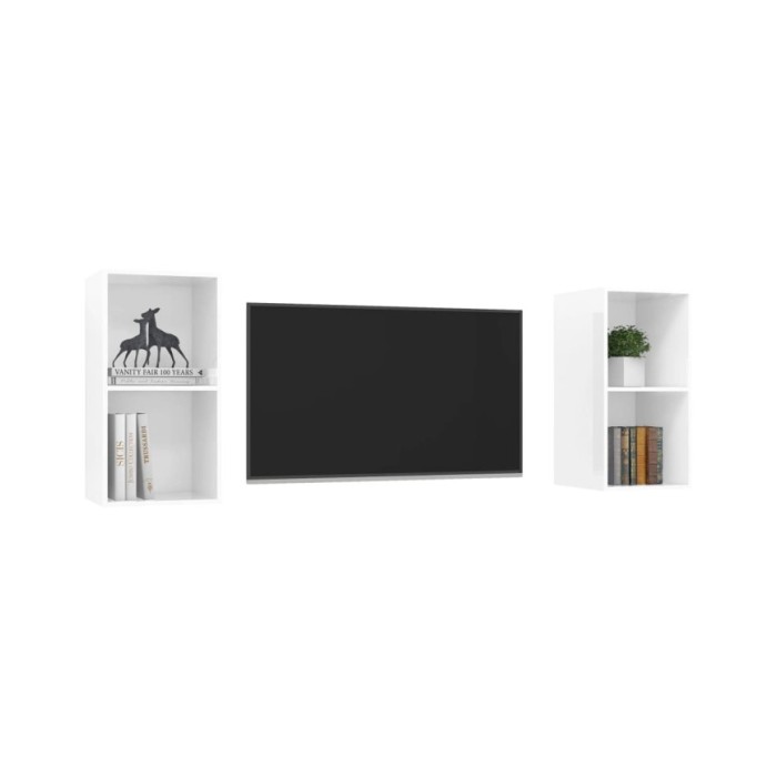 Meubles TV muraux 2 pcs Blanc brillant Aggloméré