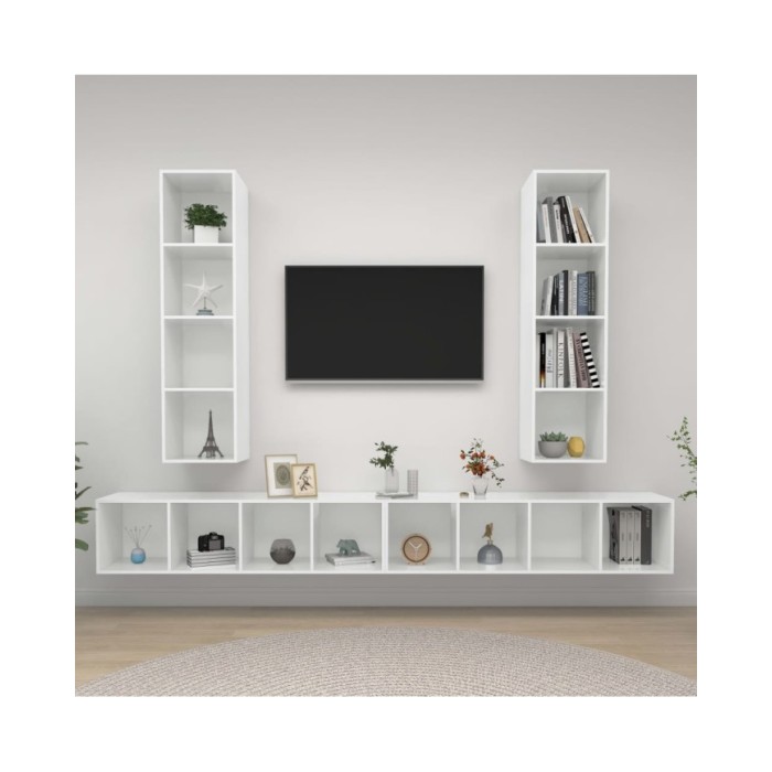 Meubles TV muraux 4 pcs Blanc brillant Aggloméré
