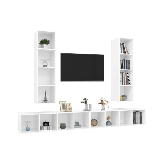 Meubles TV muraux 4 pcs Blanc brillant Aggloméré