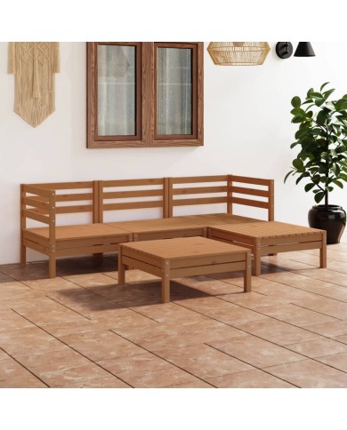Salon de jardin 5 pcs Bois de pin massif Marron miel