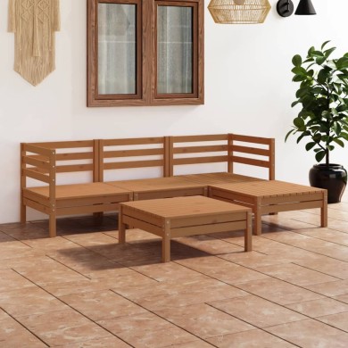 Salon de jardin 5 pcs Bois de pin massif Marron miel