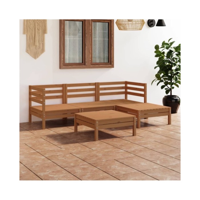 Salon de jardin 5 pcs Bois de pin massif Marron miel