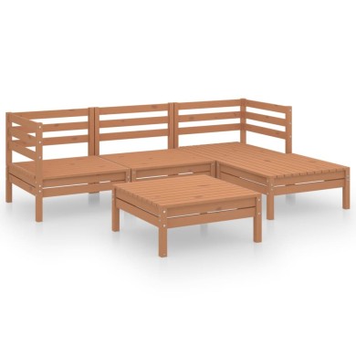 Salon de jardin 5 pcs Bois de pin massif Marron miel