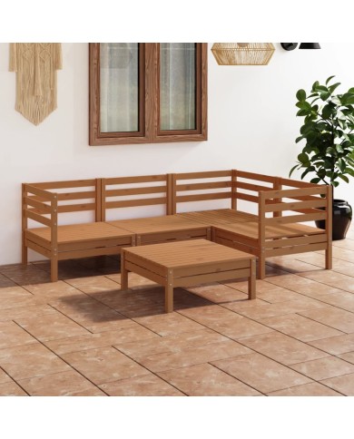 Salon de jardin 5 pcs Bois de pin massif Marron miel
