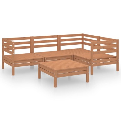 Salon de jardin 5 pcs Bois de pin massif Marron miel
