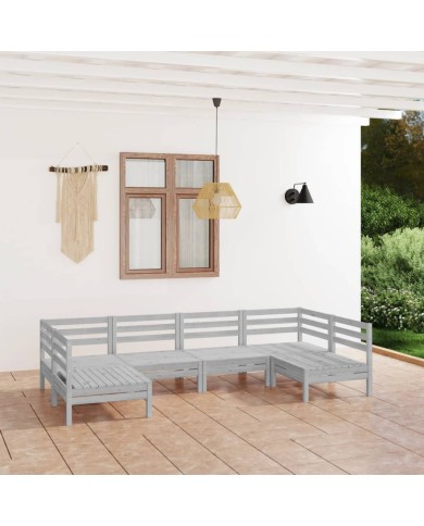 Salon de jardin 6 pcs Blanc Bois de pin massif