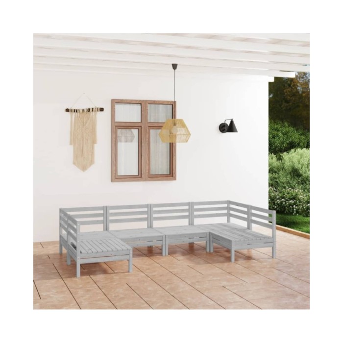 Salon de jardin 6 pcs Blanc Bois de pin massif
