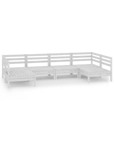 Salon de jardin 6 pcs Blanc Bois de pin massif
