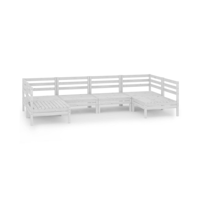 Salon de jardin 6 pcs Blanc Bois de pin massif
