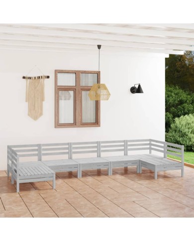 Salon de jardin 7 pcs Blanc Bois de pin massif