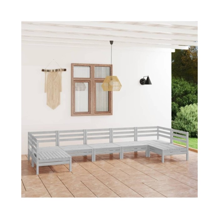 Salon de jardin 7 pcs Blanc Bois de pin massif