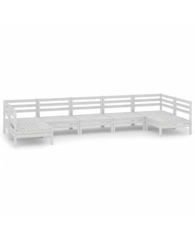 Salon de jardin 7 pcs Blanc Bois de pin massif