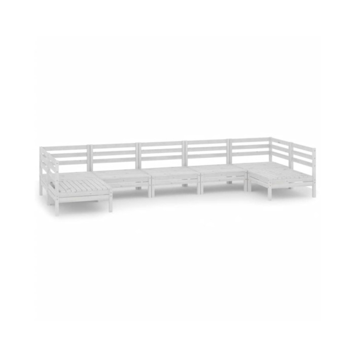 Salon de jardin 7 pcs Blanc Bois de pin massif