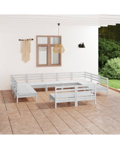 Salon de jardin 11 pcs Blanc Bois de pin massif